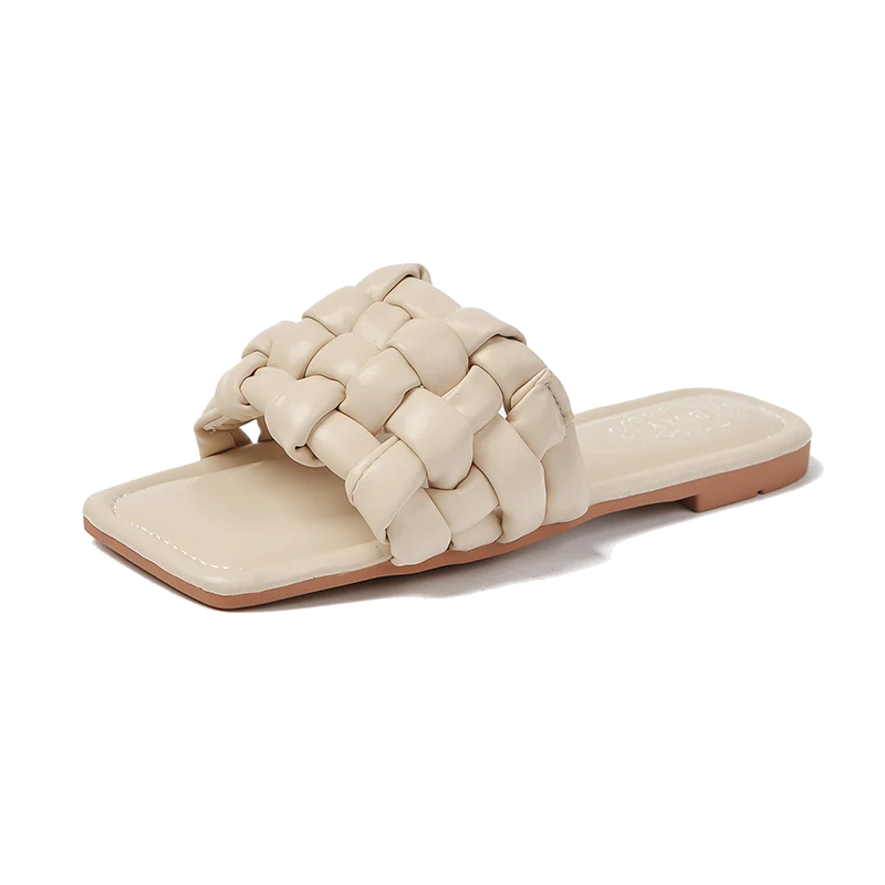 

New Summer Women Open Toe Flat Casual Woven Knitted Slippers Shoes Woman Flip Flops Flats Sandals Slippers Slip On Slides Shoes