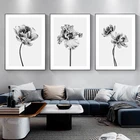 Настенная Картина на холсте с цветами пионов черный белый цветок в скандинавском минималистическом стиле плакаты и принты настенные картины для декора гостиной