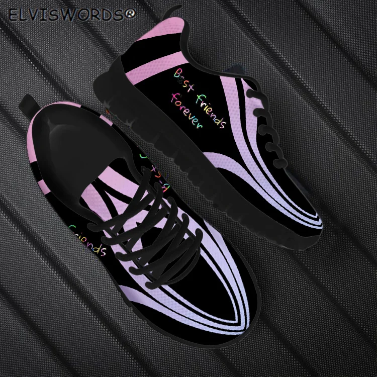 

ELVISWORDS Best Friends Forever Prints Casual Ladies Walking Shoes Breathable Air Mesh Sneakers for Women Zapatos de mujer