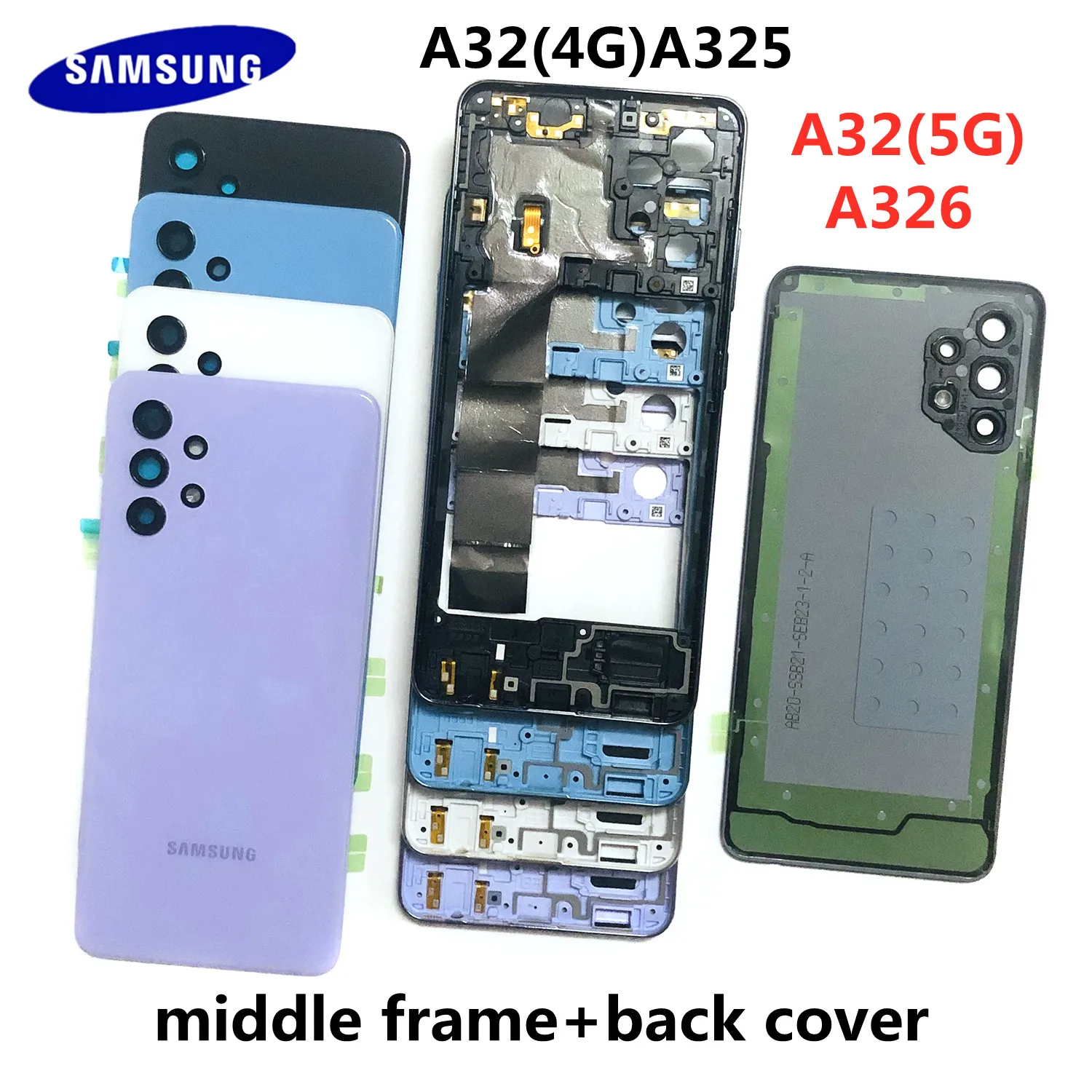 

Оригинальный чехол для телефона Samsung Galaxy A32 4g 5g A325 A326 средняя рамка + задняя крышка батарейного отсека + объектив камеры