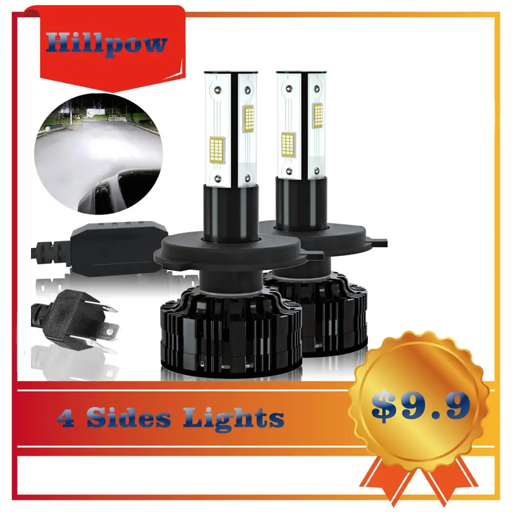Hillpow H4 светодиодный H7 H1 H3 H11 H8 HB4 9006 9005 HB3 9004 9007 авто фары лампы 72W для 8000LM 6500 к высокий