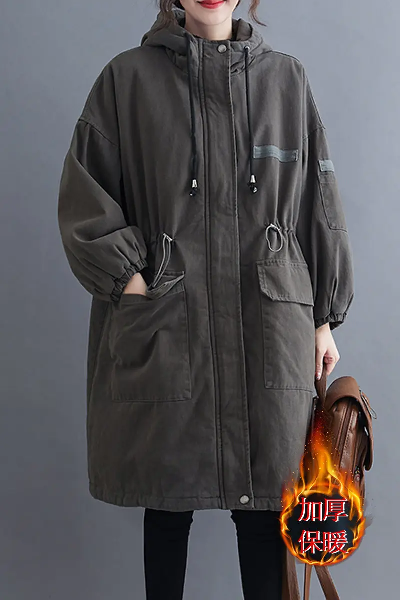

Vintage Extra Large Size Women's Winter Coat Jacket Padded Thickened Parka Overcoat Casual Loose Hooded Mujer Chaqueta y1285
