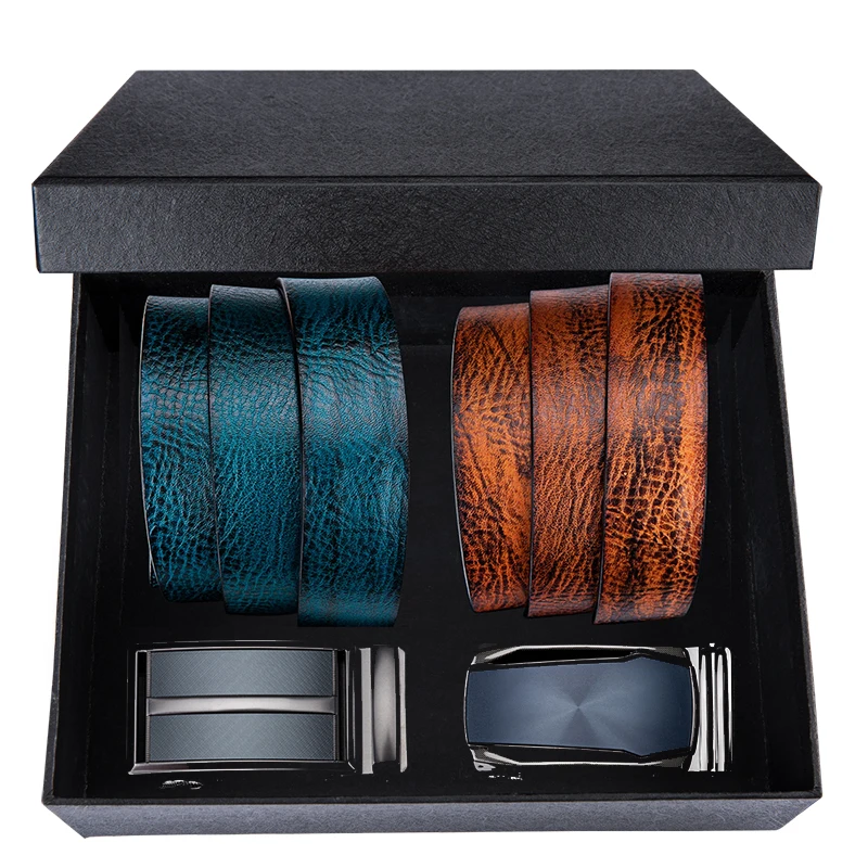 0065-0062-DG-E-C Hi-Tie роскошный ковбойский коричневый синий Повседневный ремень для мужчин мужской дизайн автоматическая пряжка коровья кожа подлинный кожаный ремень для джинсов ремень в коробке - Цвет: 0065-0062-DG-E-C