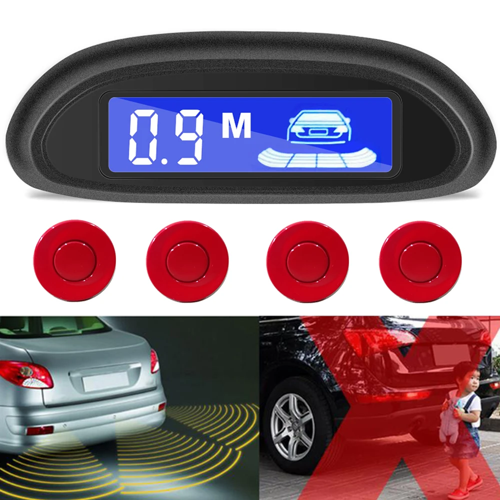 car auto parktronic led parking radar with 4 parking sensors backup car parking radar monitor detector system backlight display free global shipping