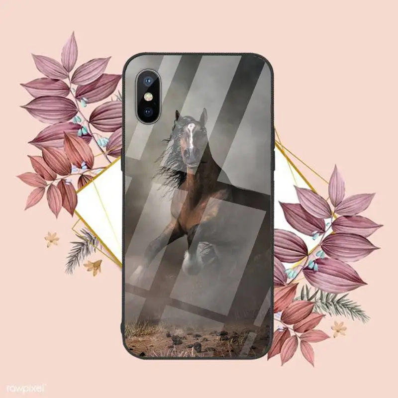 

Running Horse Animal Phone Case Tempered glass For iphone 6 6S 7 8 plus X XS XR 11 12 mini PRO MAX