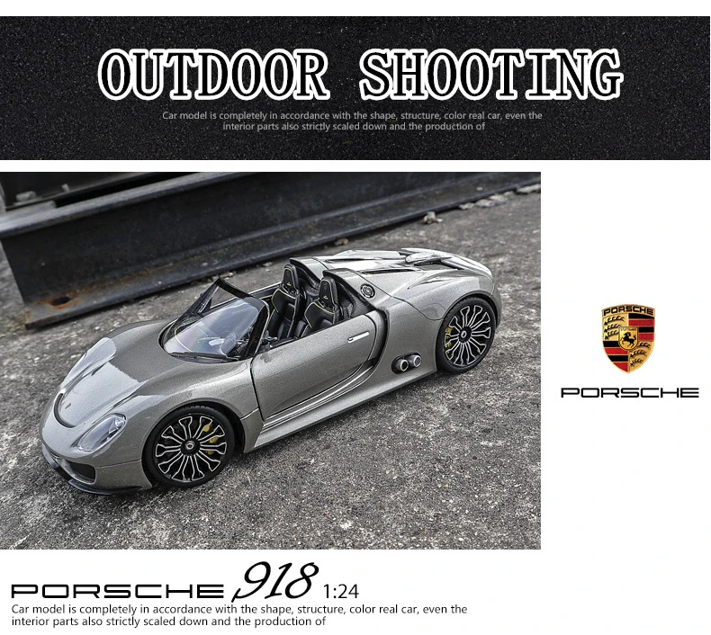 Welly 1:24 Porsche 918 модель автомобиля из сплава Модель автомобиля украшение автомобиля коллекция Подарочная игрушка Литье под давлением модель игрушка для мальчиков
