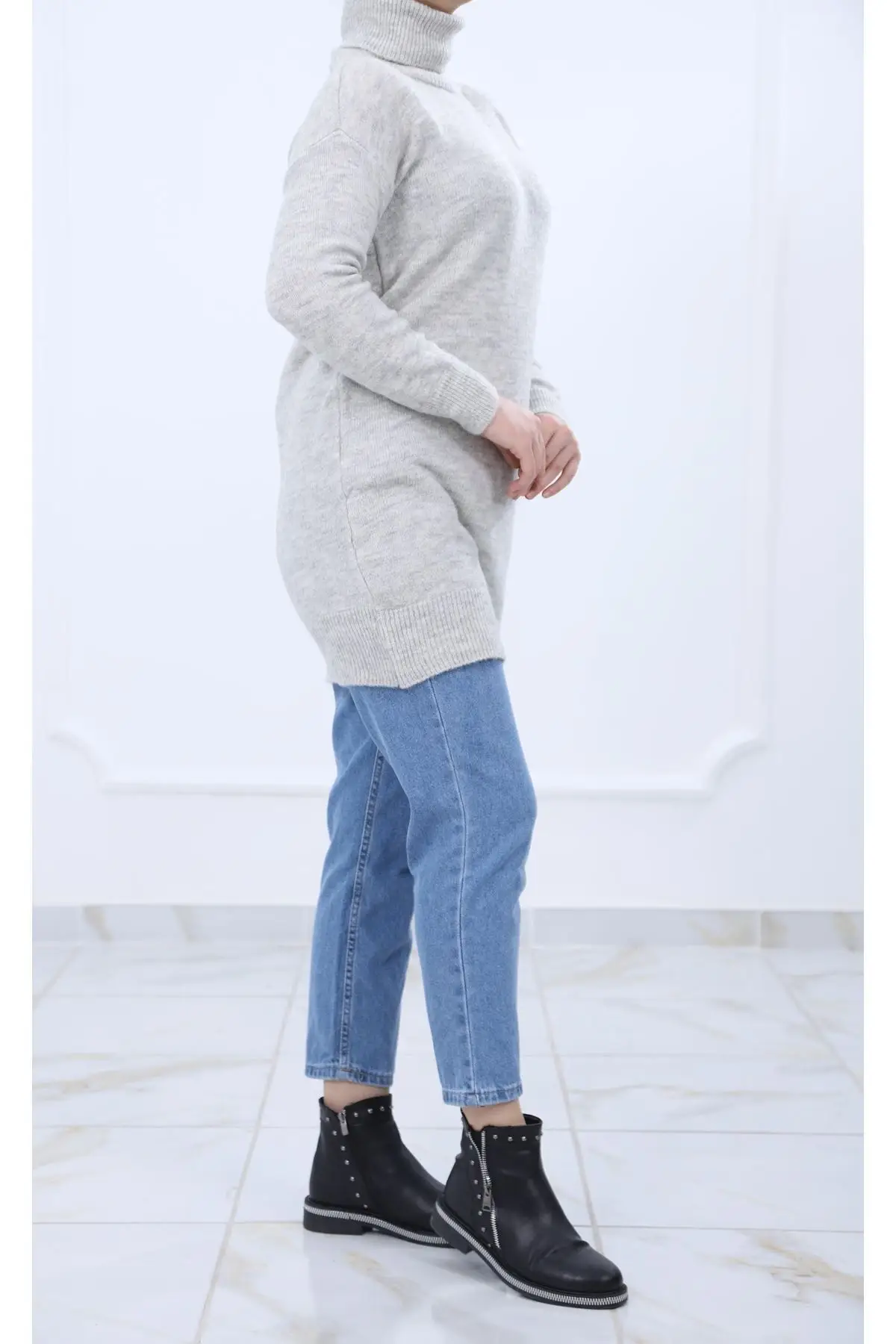 

4585 Eyelash yarn Fisherman Sweater Neck Sweater Women Muslim Sweater