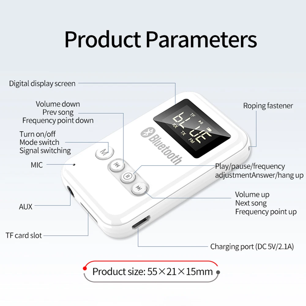 Приемник-передатчик Bluetooth 5 0 адаптер со светодиодным цифровым дисплеем 3 мм AUX MP3 TF