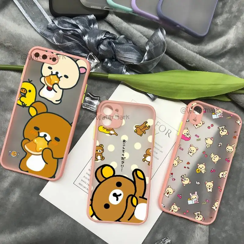 

Cute Rilakkuma Phone Case For IPhone 12 11 Pro Xs Max X Xr 8 7 Plus Pink Matte Translucent Cover