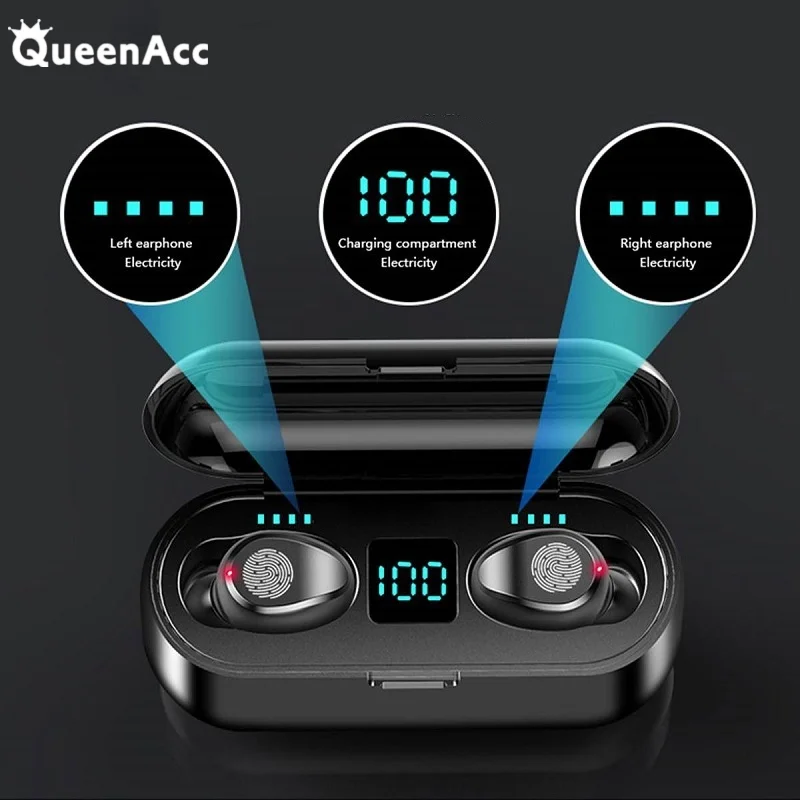 

Водонепроницаемая Bluetooth-гарнитура QueenAcc, TWS, со светодиодным сенсорным управлением