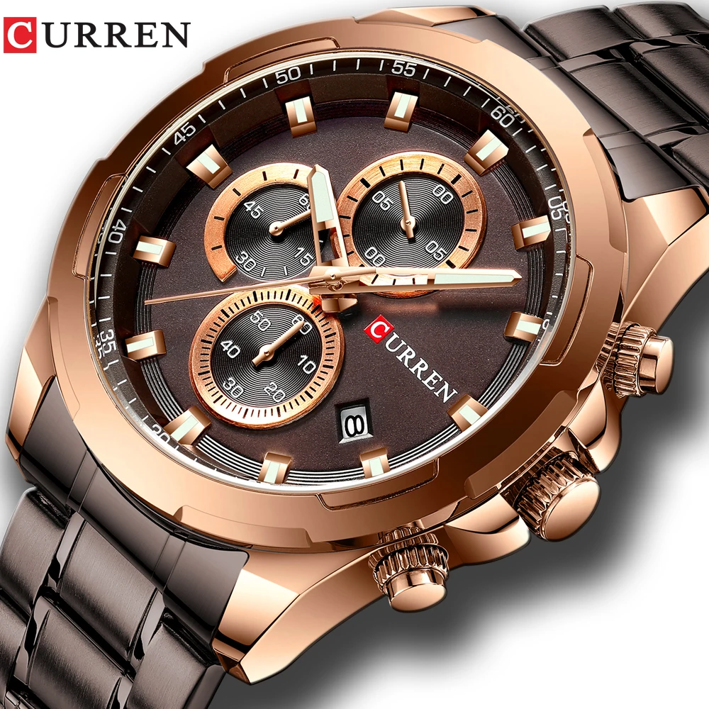 

New Mens Watches Fashion Casual Stainless Steel Band Chronograph Quartz Watch Men Date Sport Military Male Clock 8354