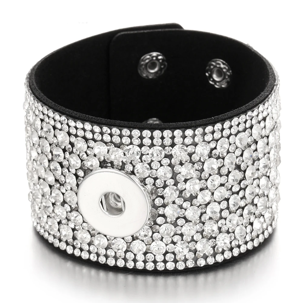 Новые кожаные браслеты 18 мм хрустальные стразы кожаный браслет с кнопкой 20