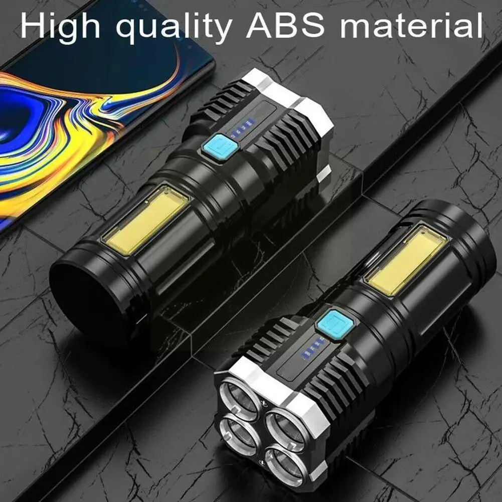 

4-core Super Bright Flashlight Usb Rechargeable Outdoor Tools Display Long-range Multi-function Light Battery Led Spotlight S8g4