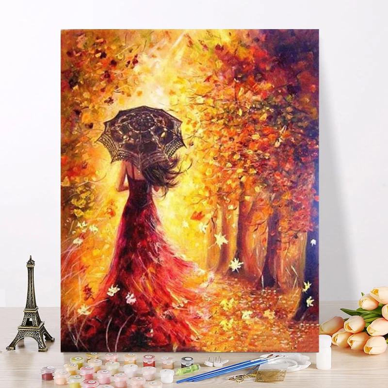 Элегантный красивый женский осенний пейзаж DIY Набор для рисования по номерам