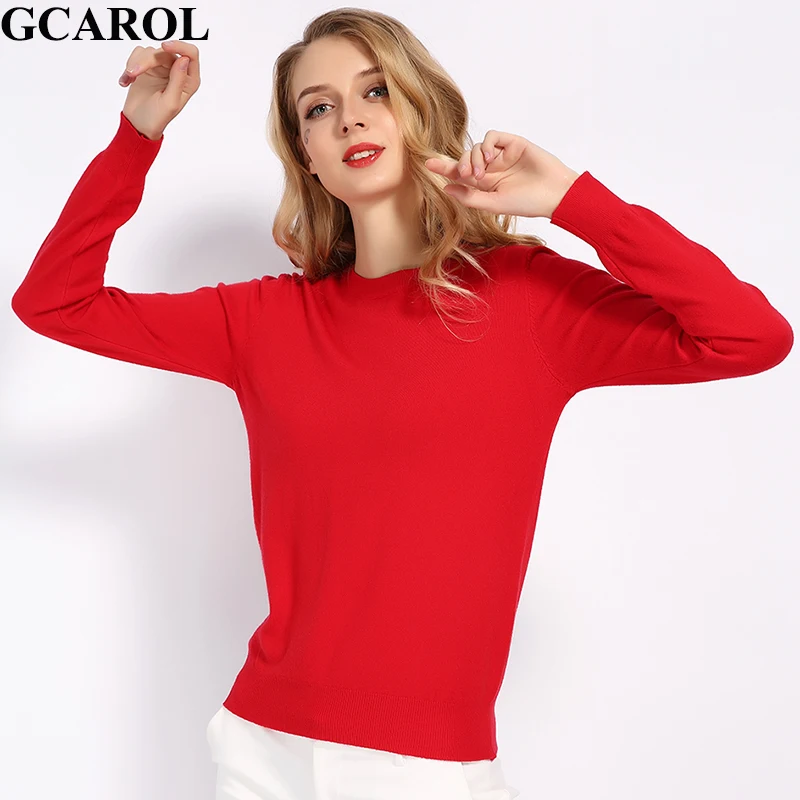 

GCAROL New O Neck Women 30% Wool Sweater Candy Jumper Casual Stretch Fall Winter Basic Render Knit Pullover Plus Size 3XL