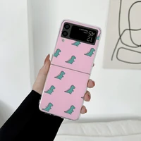 cute cartoon dinosaur painting phone case for samsung z flip 3 case cover transparent hard pc for galaxy z flip 3 cases funda