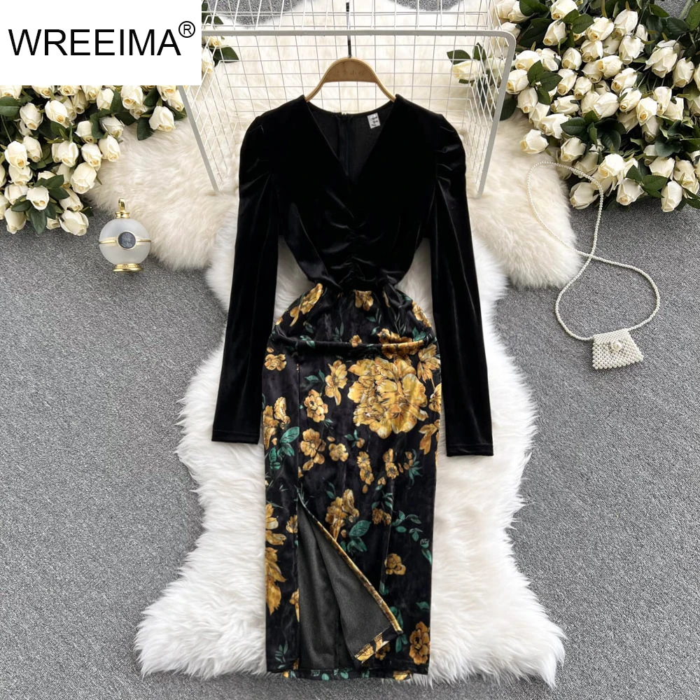 

Женское бархатное платье с V-образным вырезом, в винтажном стиле