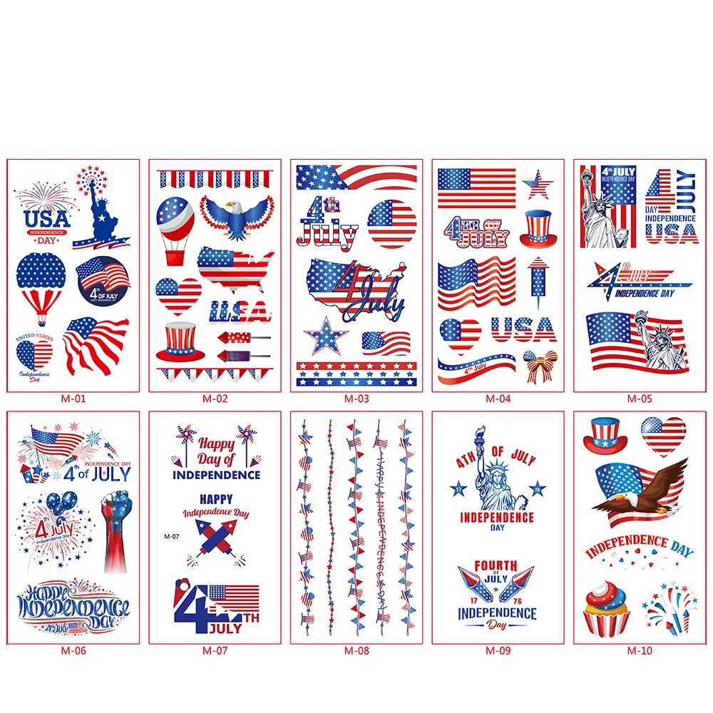 

10 Sheets Independence Day Tattoo Stickers American Flag Stickers Independence Day Temporary Tattoo Stickers Patriotic Tattoos