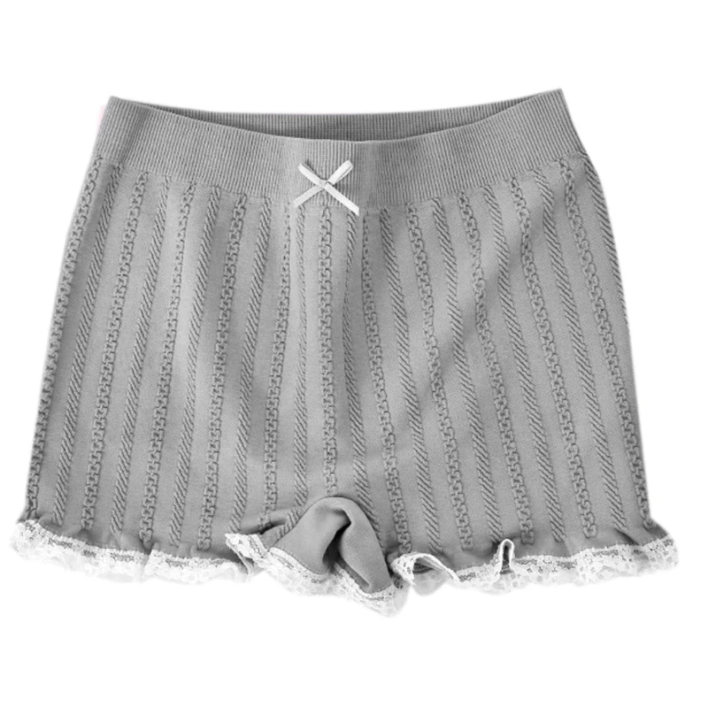 

Women Elastic Tight Shorts Lace Stripe Under Skirt Safety Pants Boyshort Bowknot