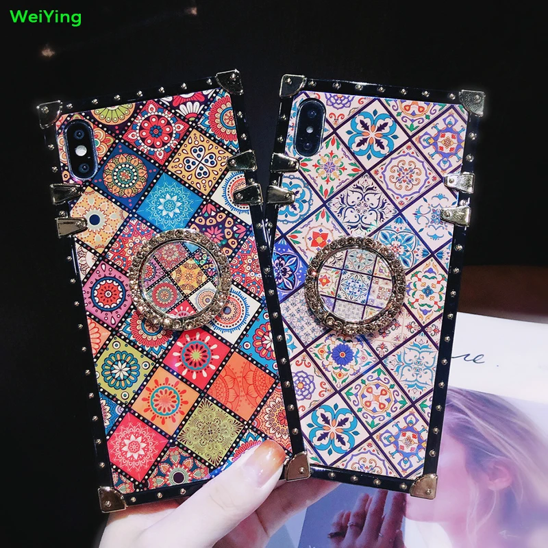 Роскошный квадратный чехол в богемном этническом стиле с рамкой для Huawei P30 pro P20 lite