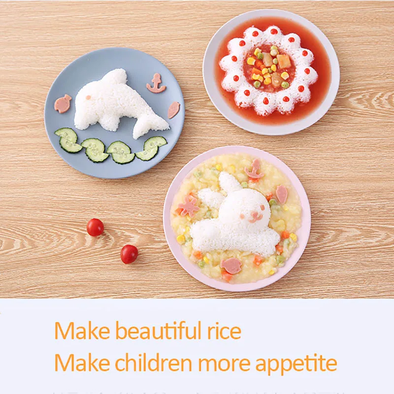 Rice Ball Mold Set Cartoon Rabbit Pattern Sushi Making Kit Bento Accessories Mould Seaweed Cutter Kitchen Tools | Дом и сад