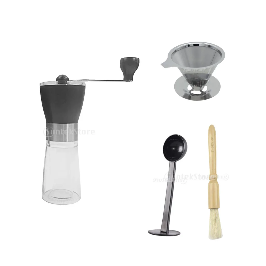 

Coffee Manual Grinder with Cleaning Brush + Mesh Filter Holder Maker + Scoop Coffee Grinder