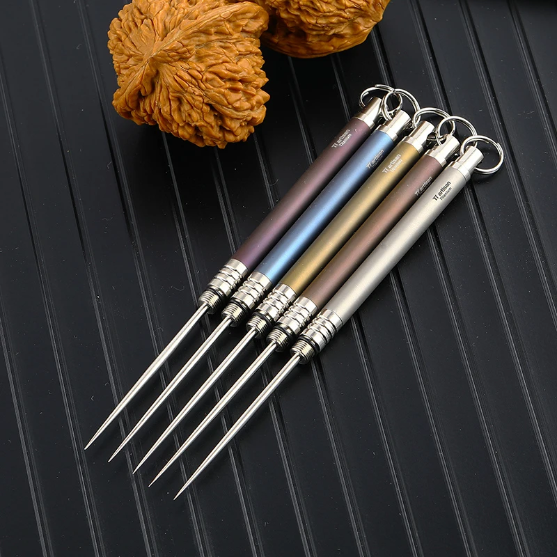 

1pcs Reusable Titanium Outdoor Toothpick Fruit Fork Camping Tool Toothpick-Holder Teeth Cleaning Travel Tooth Cleaner Ta6112