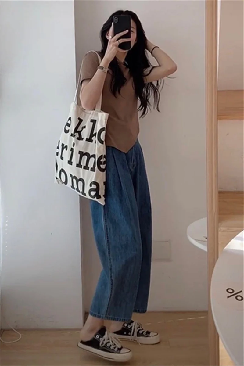 Новинка 2021 брюки с завышенной талией широкими штанинами женские тонкие летние |