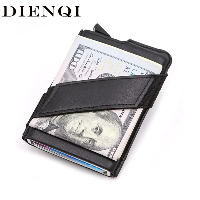 

DIENQI PU Leather Anti Rfid Credit Card Holder Men Blocking Wallet Metal Vintage Aluminium Business Bank Cardholder Case Purse
