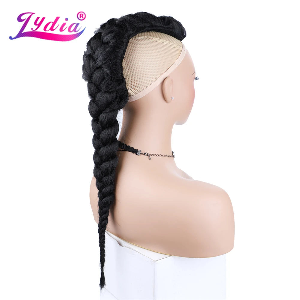 Lydia 30Inch Synthetic High Puff Afro Kinky Straight Middle-Part Wig Natural Black Clips In Jumbo Braid Hairpiece Ponytail 76cm | Шиньоны и