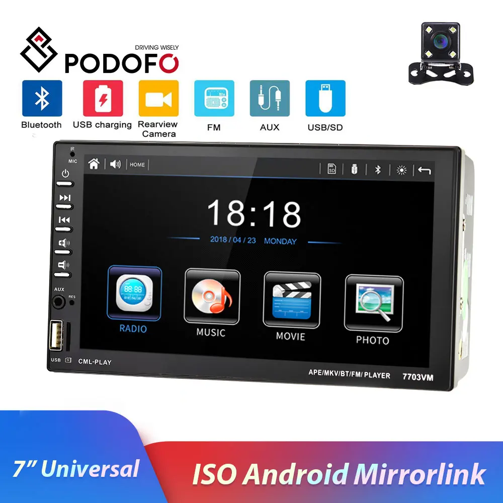 2din Podofo автомобильное радио 7 &quotсенсорный экран мультимедиа авторадио DVD Bluetooth ISO