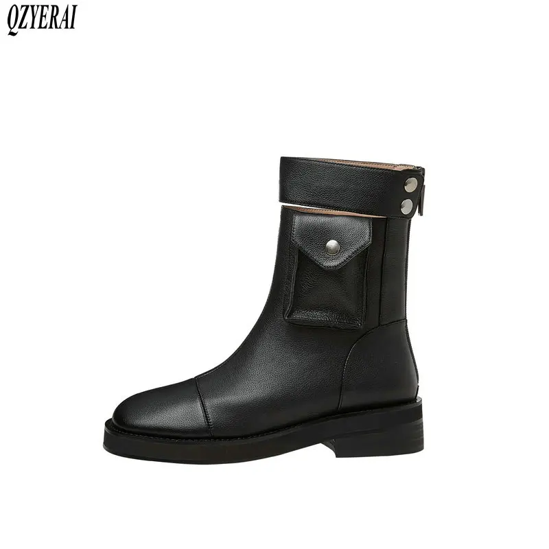 

New arrival winter women shoes natural Genuine leather women boots side pocket Female boots Fur one snow boots 100% cowhide