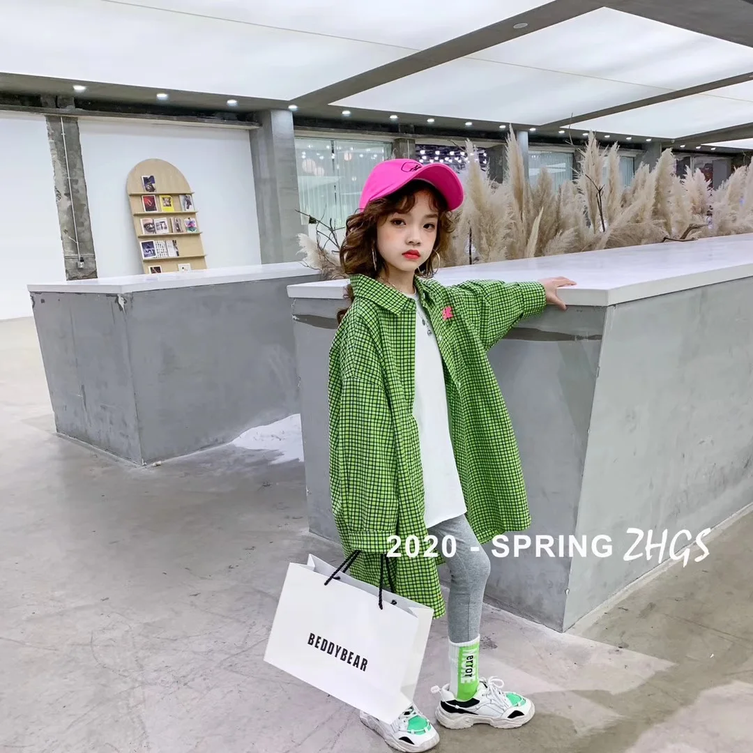 Детская одежда Новинка Весна 2020 длинная клетчатая рубашка для девочек с