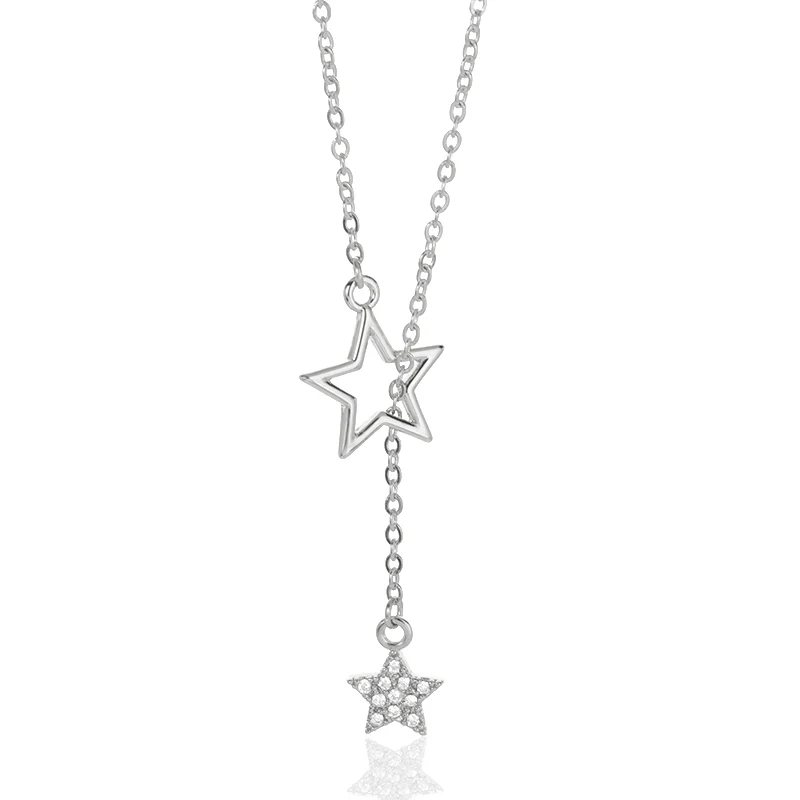 

New Trendy Alloy Hollow Star Pendant Zircon Silver Color Necklace Fashion Simple Sparkling Clavicle Chain Women Wedding Jewelry