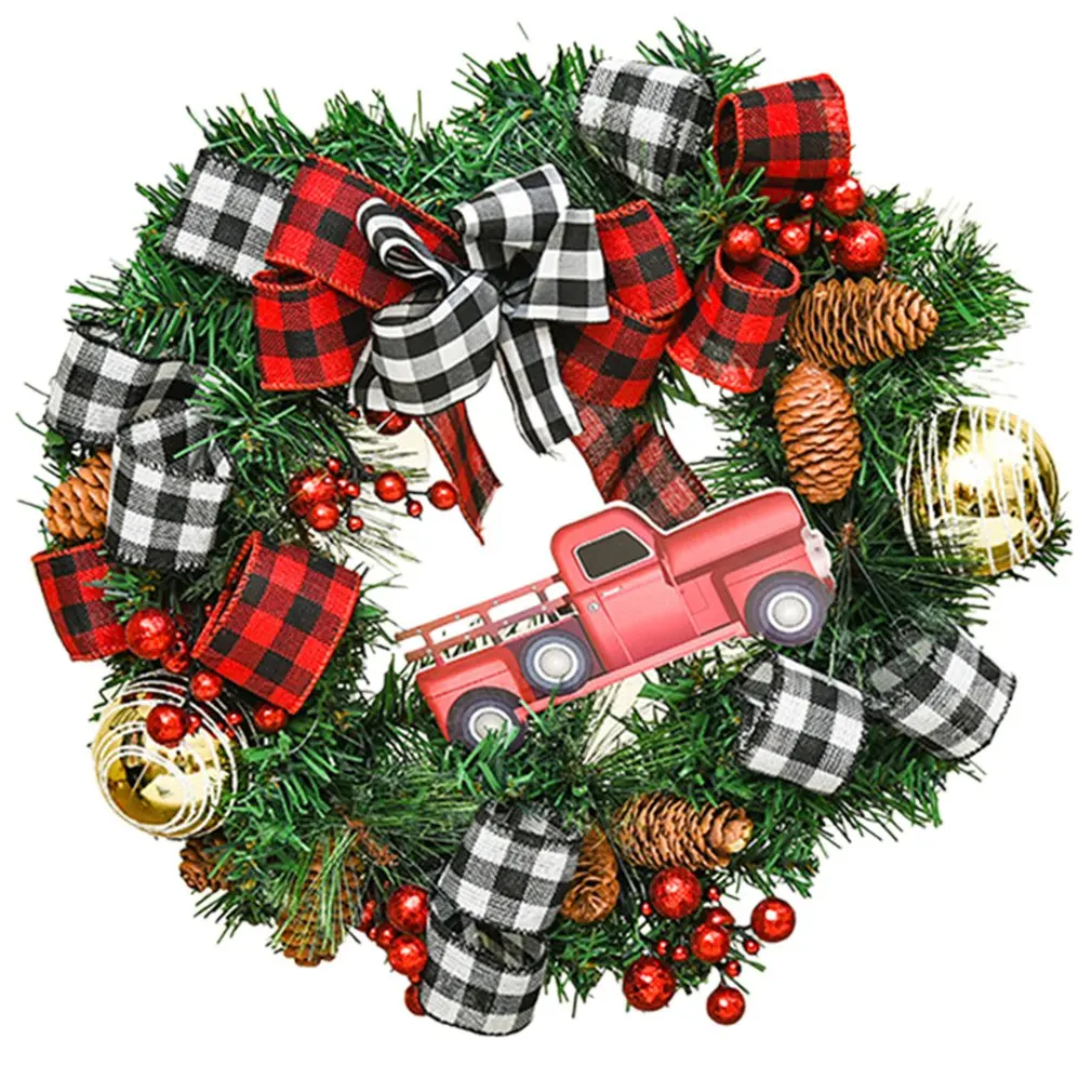 

Рождественский венок, Рождественский Искусственный Красный грузовик, праздничный пинезон, венок, дверные гирлянды, украшения для коридора