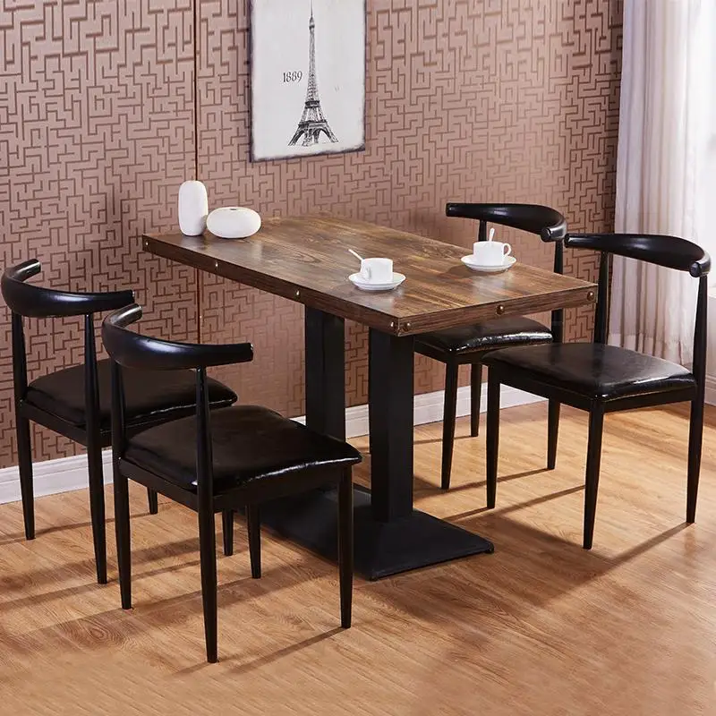 Обеденный стол и стул имитация массива дерева железный обеденный современный
