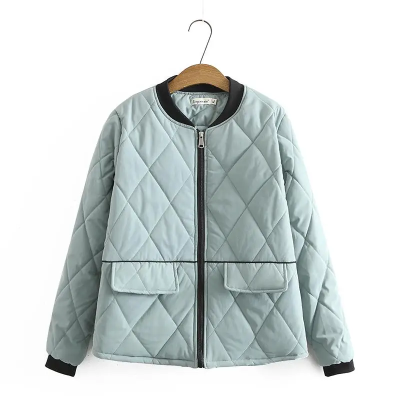 

Autumn Winter Women Parka Plus Size&Curve Clothing 2021 Outerwear New Quilted Jacket Casual Stand Collar Argyle Padded Coat