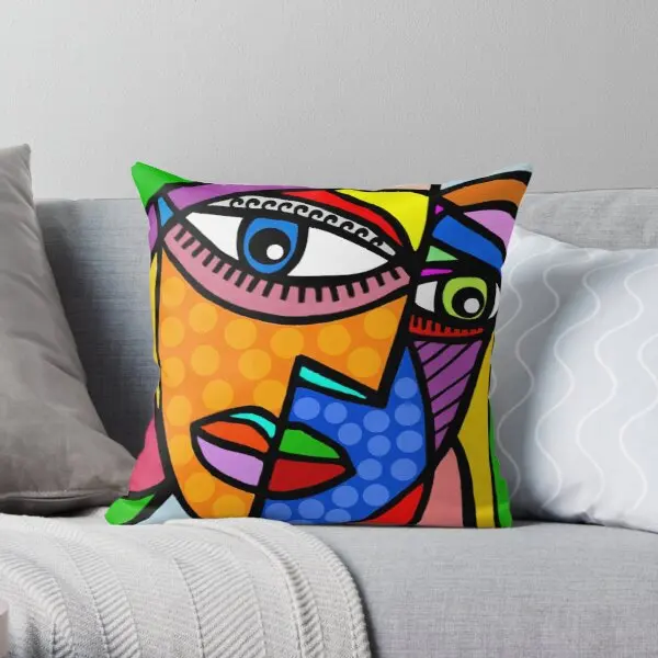 

Funky Abstract Style Art Face With Dots Printing Throw Pillow Cover Comfort Hotel Fashion Waist Office Car Pillows not include