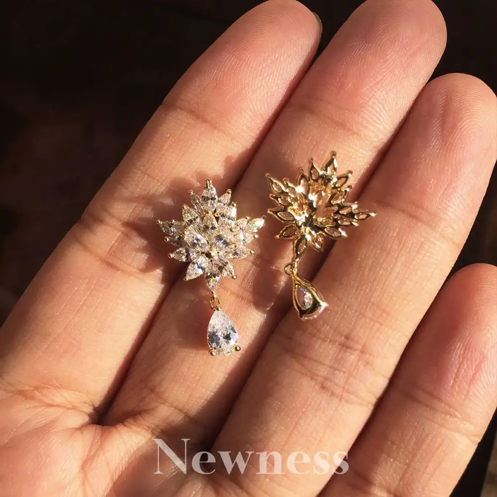 

Newness White Color Flower Shape Zircon Water Drop Crystal Pendant Drop Earrings For Women Bridal Wedding Jewelry