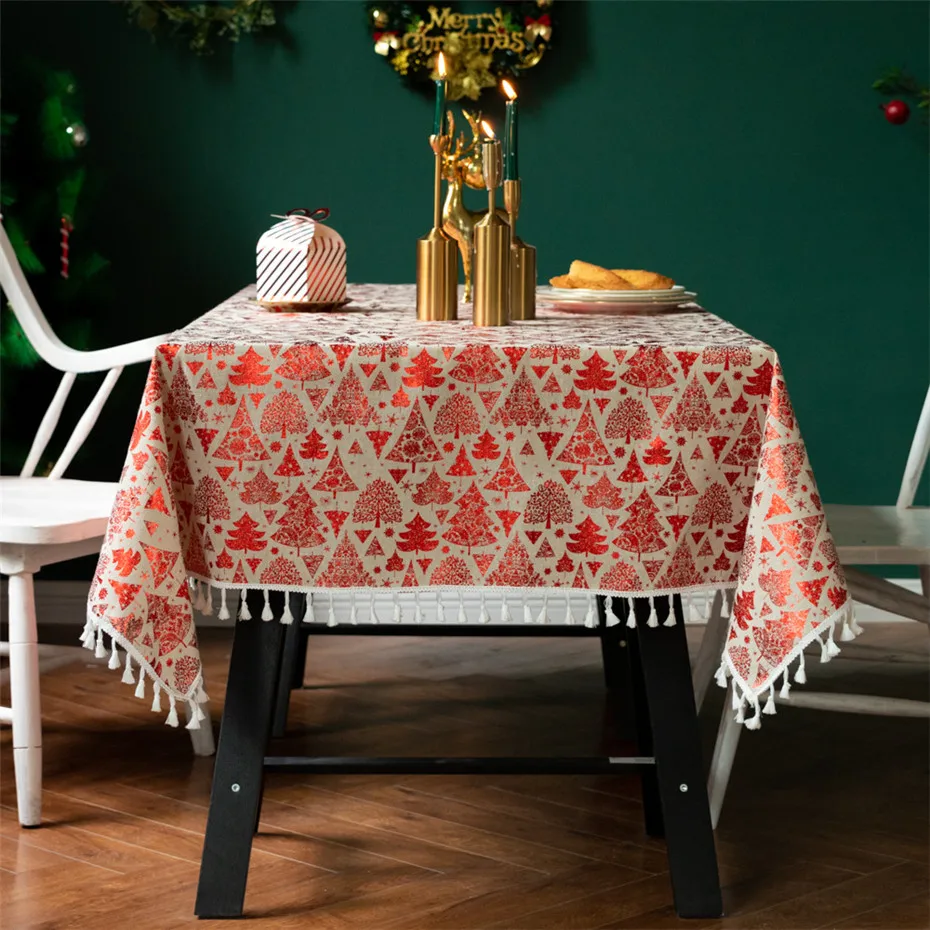 Рождественская скатерть с деревом хлопок лен настольные Чехлы для дома кухня
