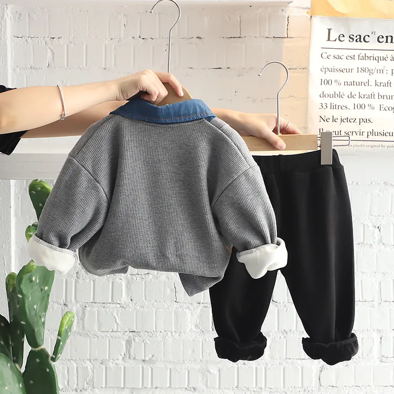 Traje informal de terciopelo para ni&ntilde;os peque&ntilde;os y medianos, ropa de 3 piezas, Oto&ntilde;o e Invierno-2