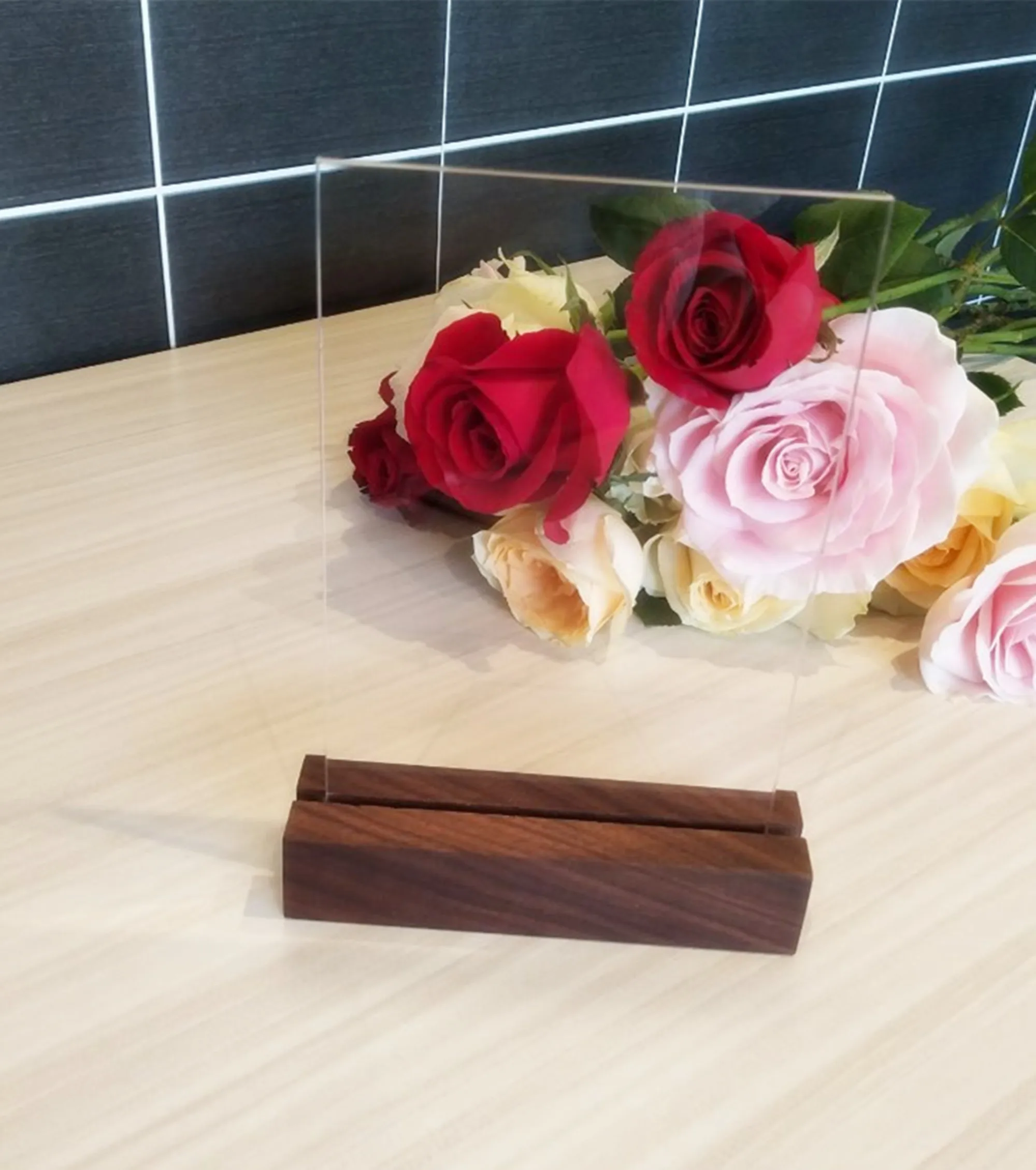 2PCS Walnut Wood Stand,Retail Signage Holder,Place Card, Business Card Holder,Rustic Acrylic Sign Holders