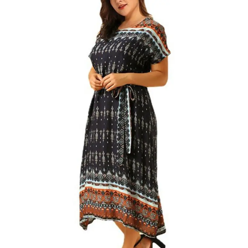 

Women Holiday Short Sleeve Maxi Dress Ladies Summer Loose Party Dress Plus Size