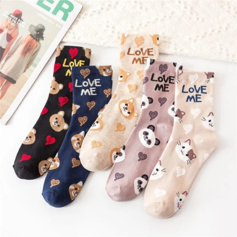 Women's Lovely Cartoon Cotton Socks Colorful Street Style Female Ladies Little Bear Patterned Hip Hop Sock