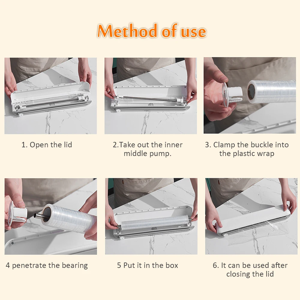 

Cling Film Dispenser Refillable Plastic Storage Box With Slide Cutter Wall-mounted Plastic Wrap Cutting Box Kitchen Storage Tool