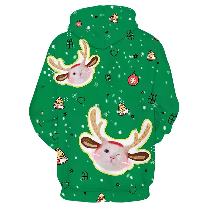 Унисекс Рождество олень кошка 3D цифровая печать свободный свитер с капюшоном