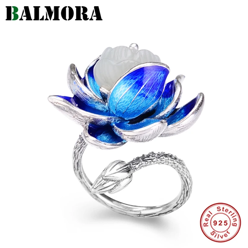 BALMORA Настоящее серебро 925 проба эмалинг элегантный Лотос открыть несколько колец для женщин подарок винтажные модные ювелирные изделия Anillos