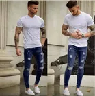 Мужские однотонные джинсы 2019 новые модные тонкие сексуальные брюки карандаш повседневные рваные дизайн уличная одежда
