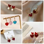 Женские серьги-кольца Minar в виде сердца из красной эмали