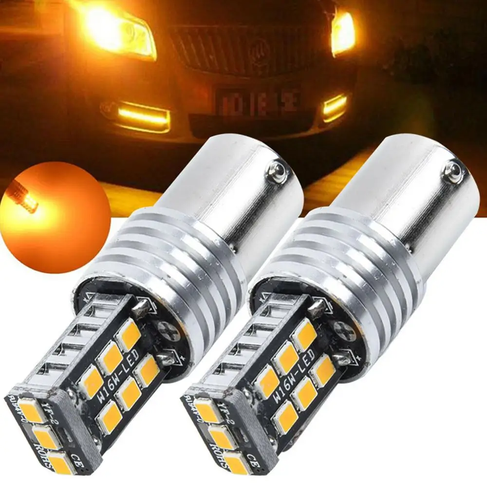 2x Янтарный оранжевый 1156 P21W 3157 BA15S 15SMD 2835 Светодиодный лампы для указатели